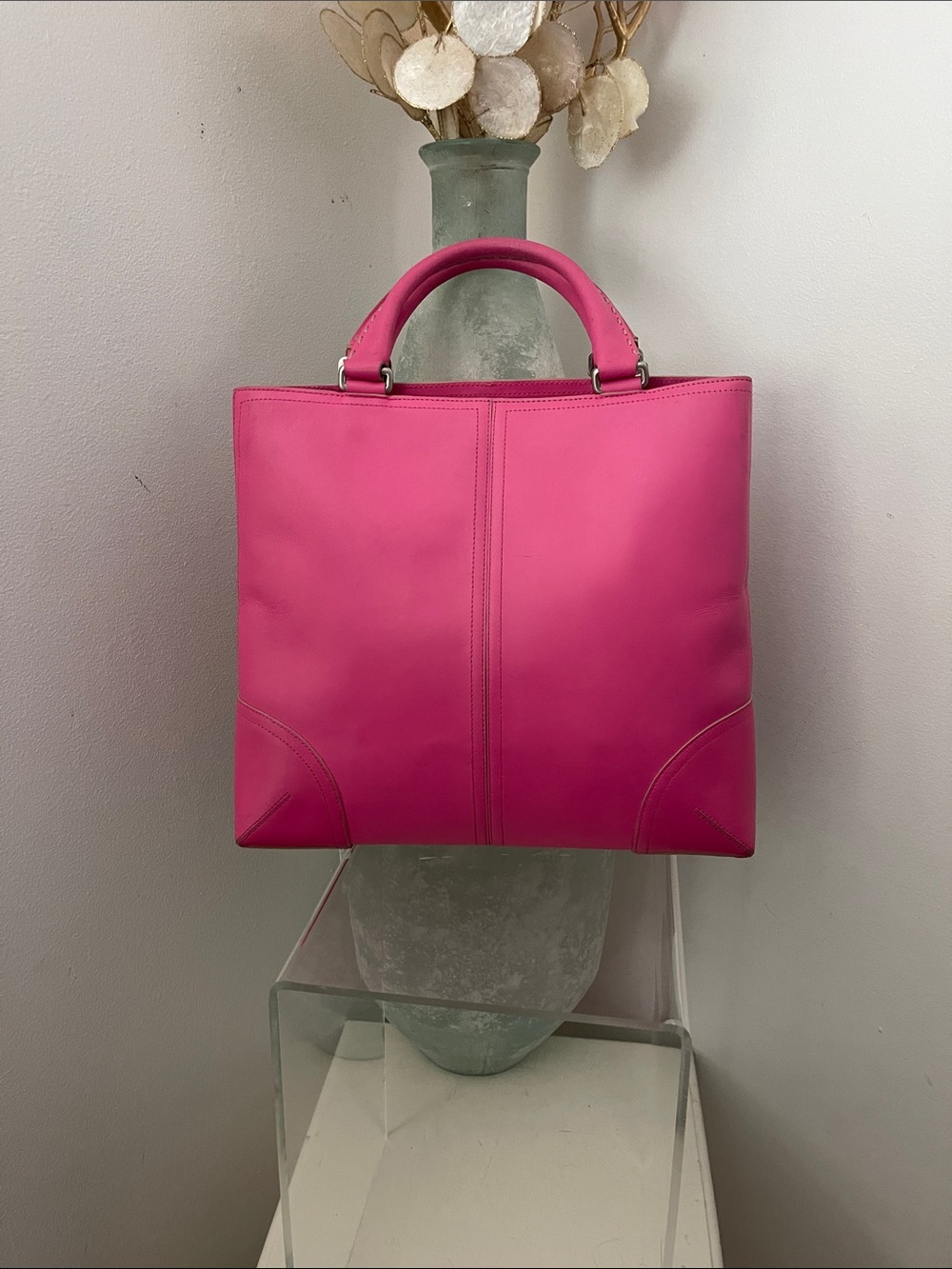 Pink Ann Taylor Leather Top-Handle Tote Bag